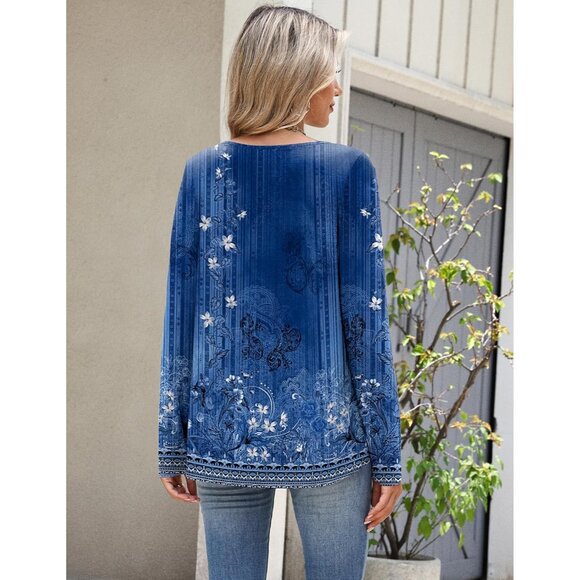 Long Sleeve Boho Top Women Fall V Neck Casual Dressy Blouse Large - Picture 6 of 6